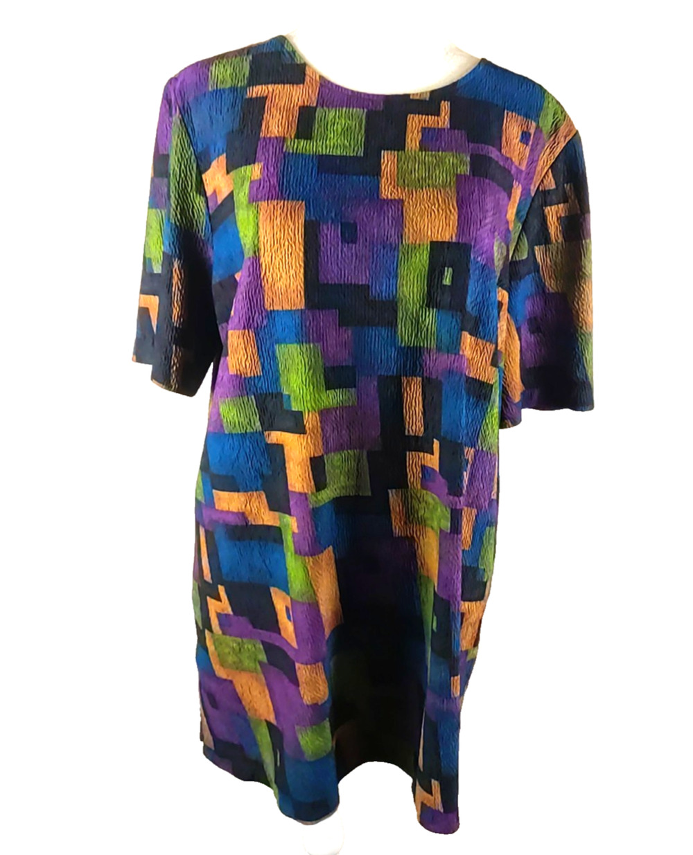 Liz Baker Women's Suit Shirt Size Large Geometric Rust Brown Green Short Sleeve